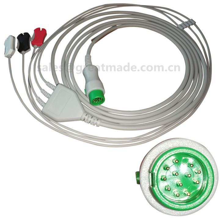 Mindray 12-pins ECG-kabel uit één stuk met geleidedraden, 3-draads, 5ld, snap