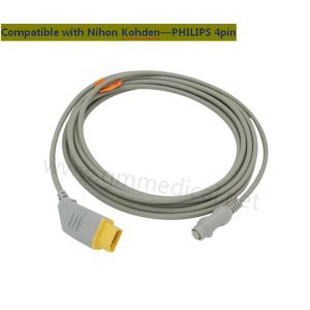 Nihon Kohden Compatible IBP/Invasive Blood Pressure Cable With PHILIPS Transducer Adapter,NK 14PIN->Ronde 4PIN